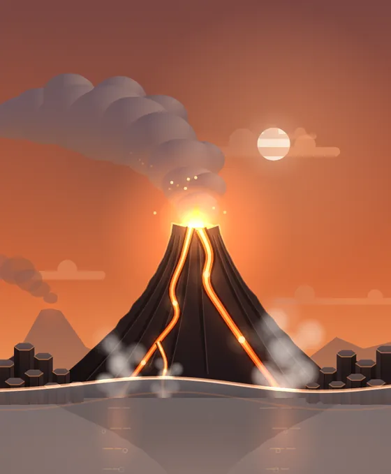 World 9, Volcanic Trench: The sea floor, lit by lava at the very bottom.